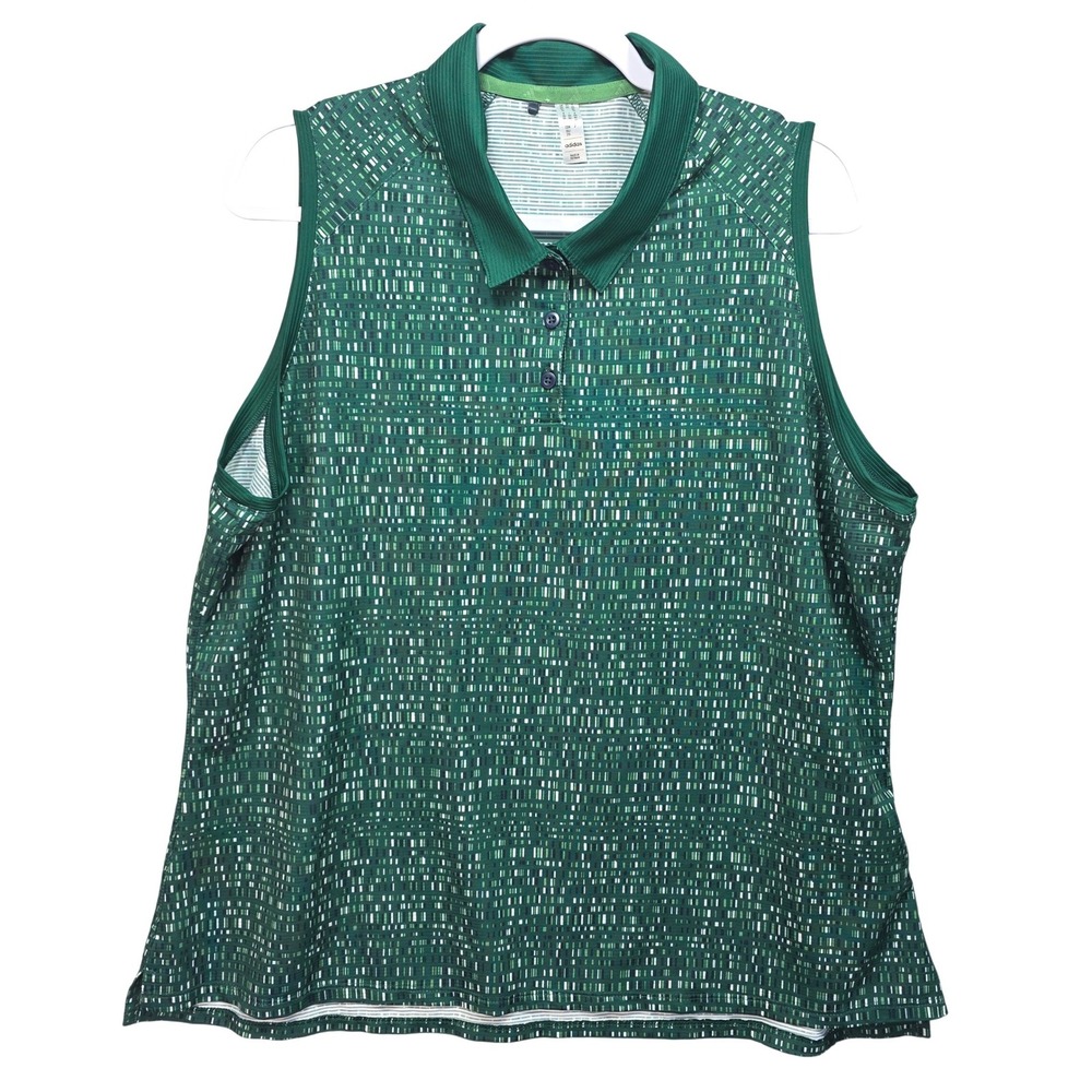 Adidas Golf Polo Womens 2XL Sleeveless Performance Green Geometric Print Active